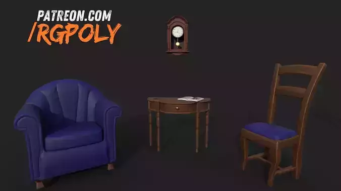 Vintage Retro Stylized Furniture Low-poly 3D model