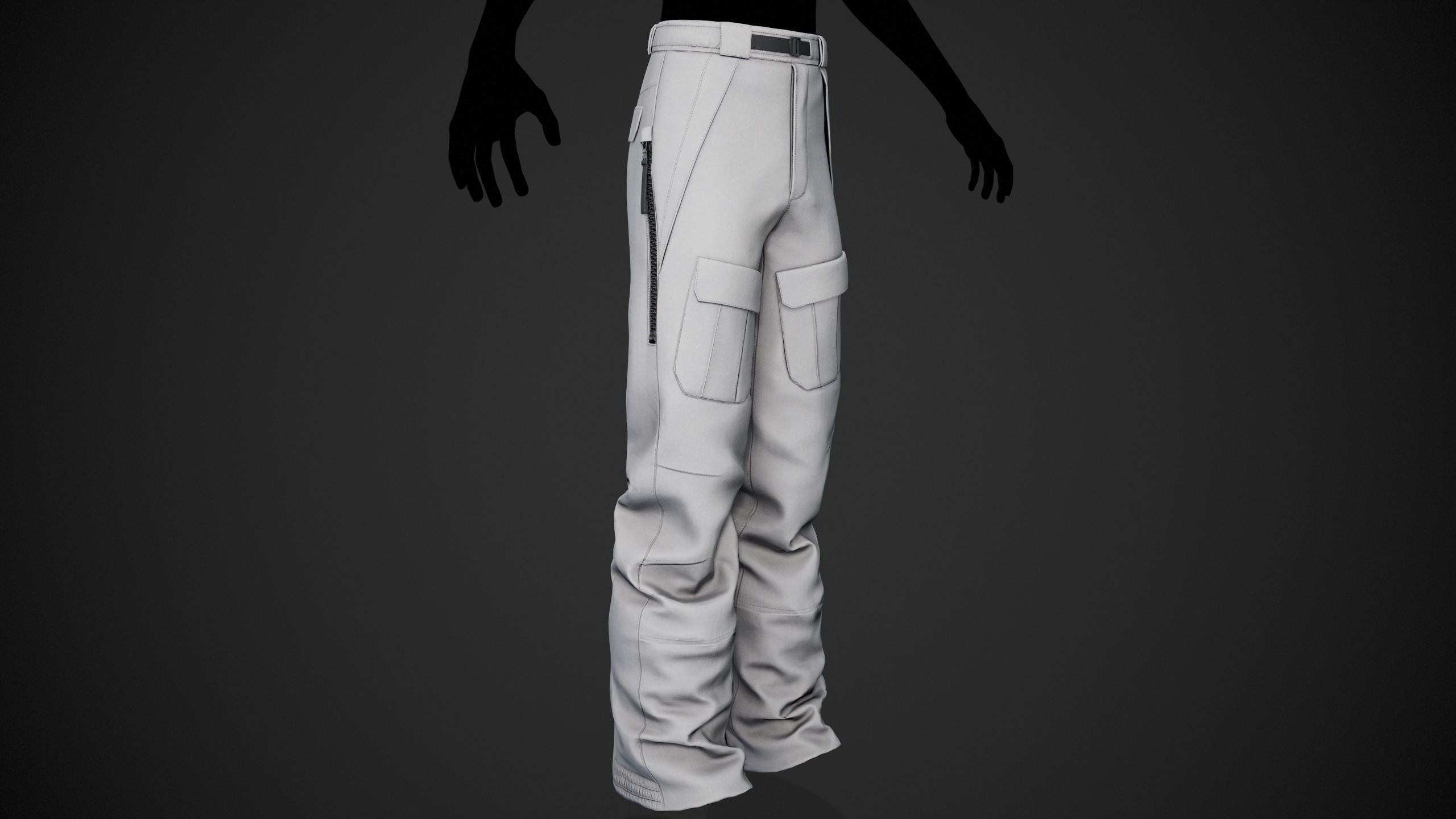 White Snowboard Pants Style 3 Low-poly 3D model_2