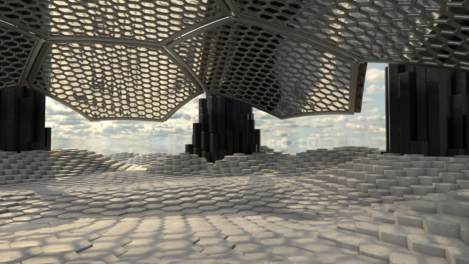 Sci Fi alien architecture landscape 3D model_3