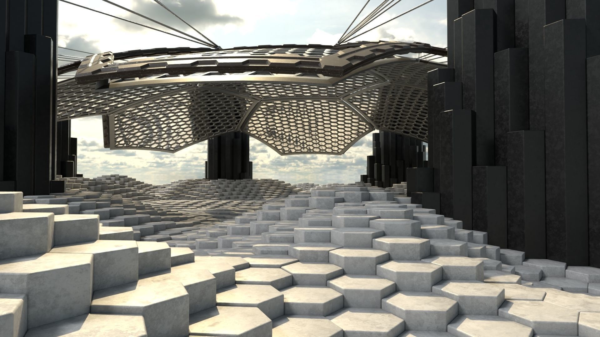 Sci Fi alien architecture landscape 3D model_1