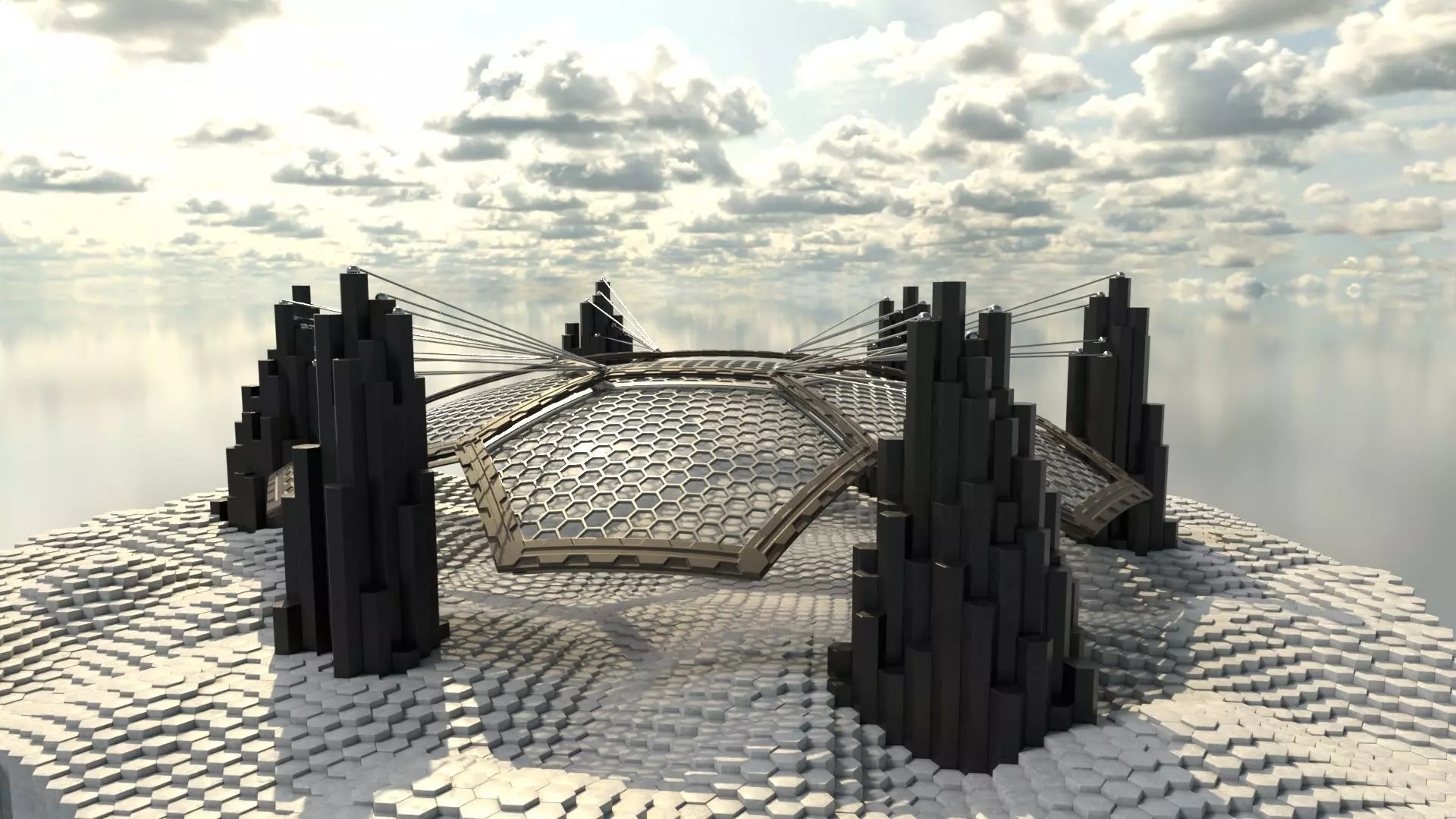 Sci Fi alien architecture landscape 3D model_0