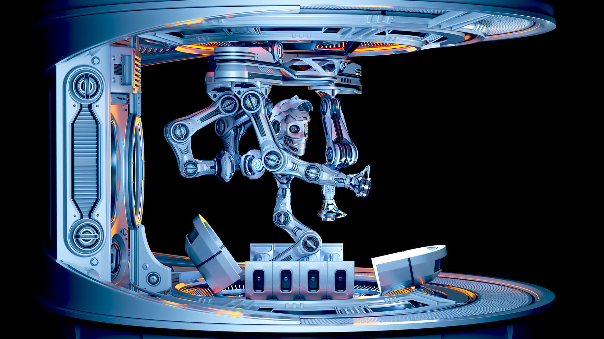 Sci - Fi Circular Construction Pod - Rigged 3D model_23