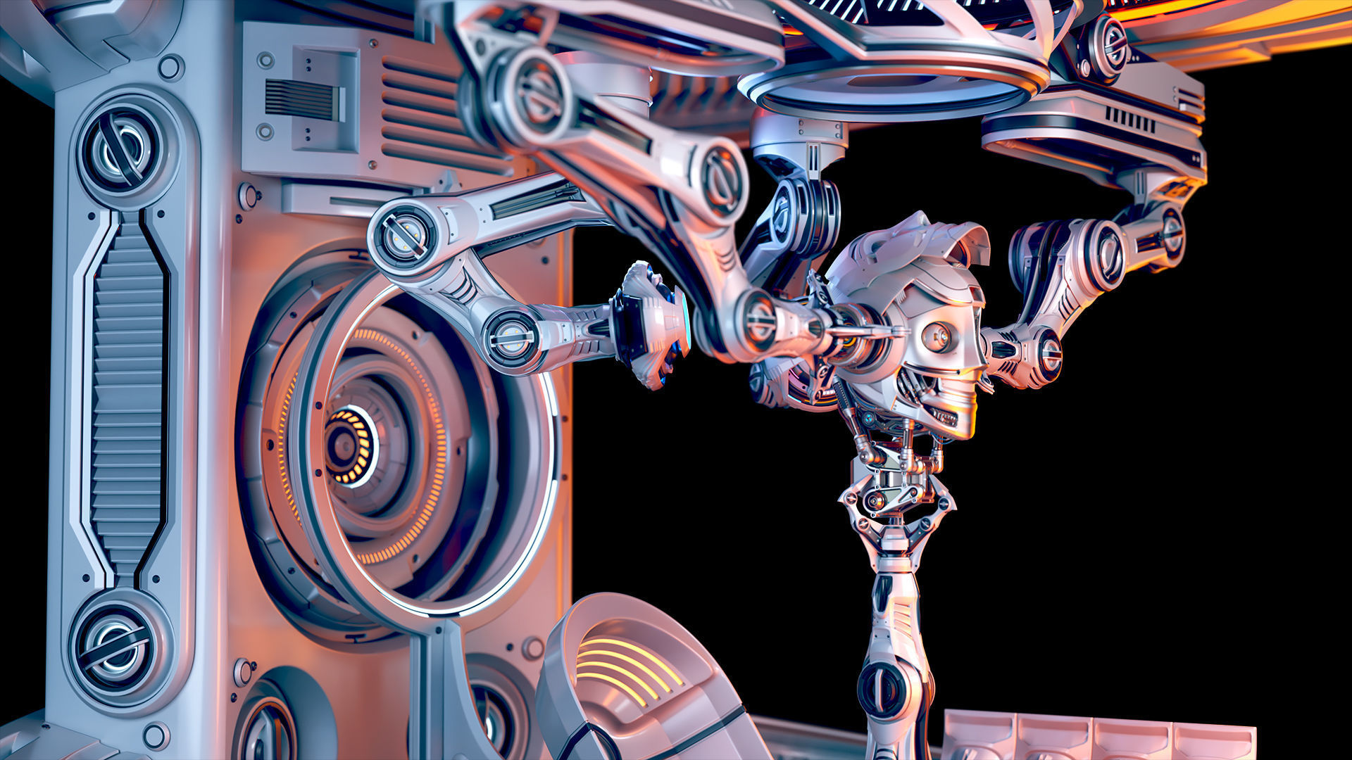 Sci - Fi Circular Construction Pod - Rigged 3D model_16