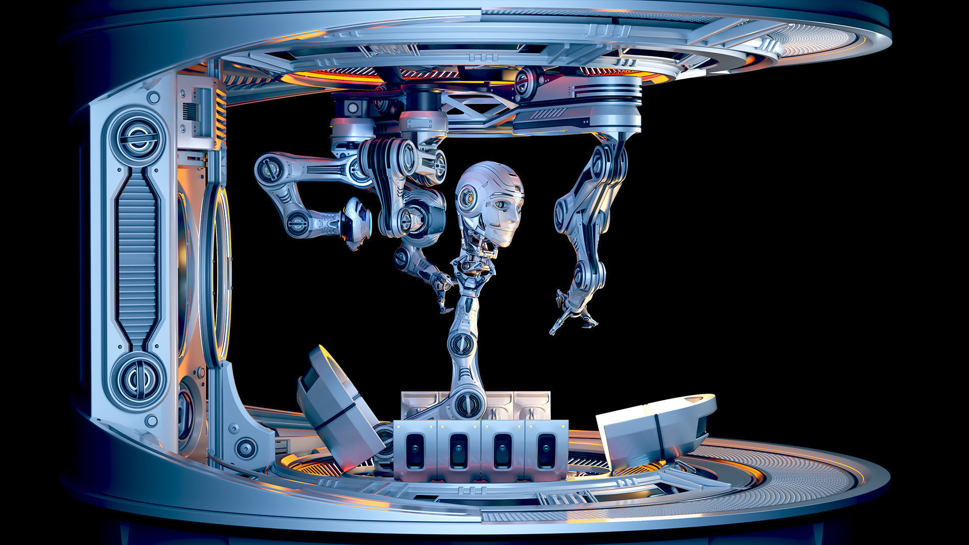 Sci - Fi Circular Construction Pod - Rigged 3D model_24