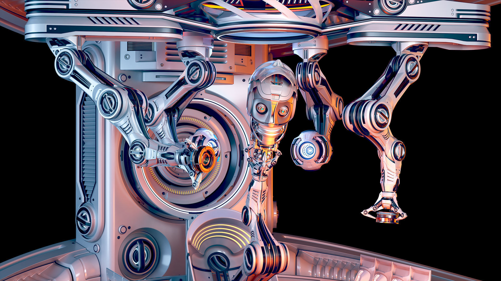 Sci - Fi Circular Construction Pod - Rigged 3D model_2