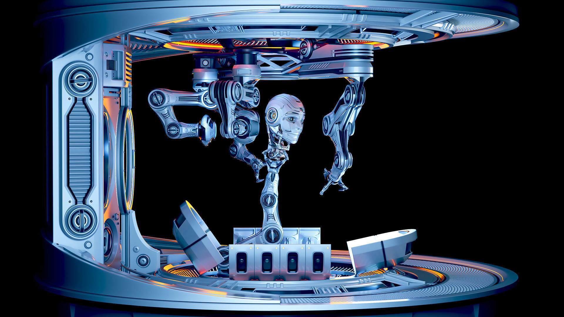 Sci - Fi Circular Construction Pod - Rigged 3D model_9