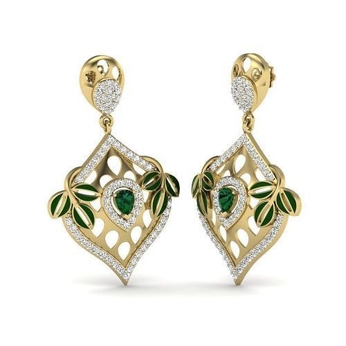 Yellow gold diamond  earring-PER-001 DIA 3D print model
