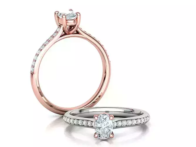 6x4 Oval Stone Half carat Gem Engagement Ring Hidden Halo STL 3D print model