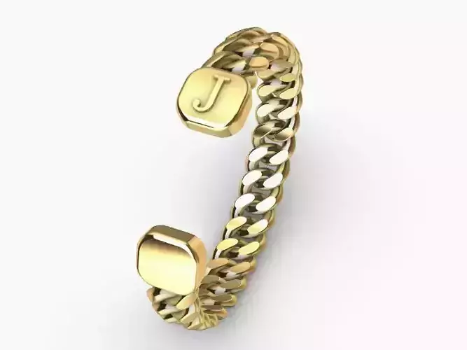 gold initial J miami cuban chain link bangle bracelet