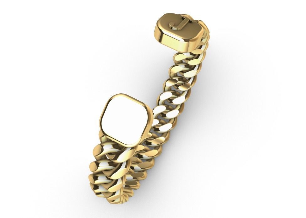 gold initial J miami cuban chain link bangle bracelet 3D print model_1