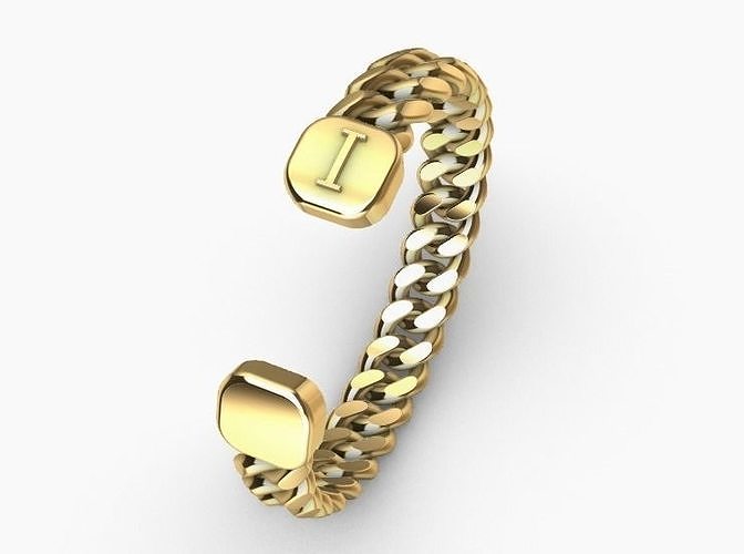 gold initial I miami cuban chain link bangle bracelet 3D print model