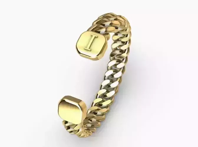 gold initial I miami cuban chain link bangle bracelet