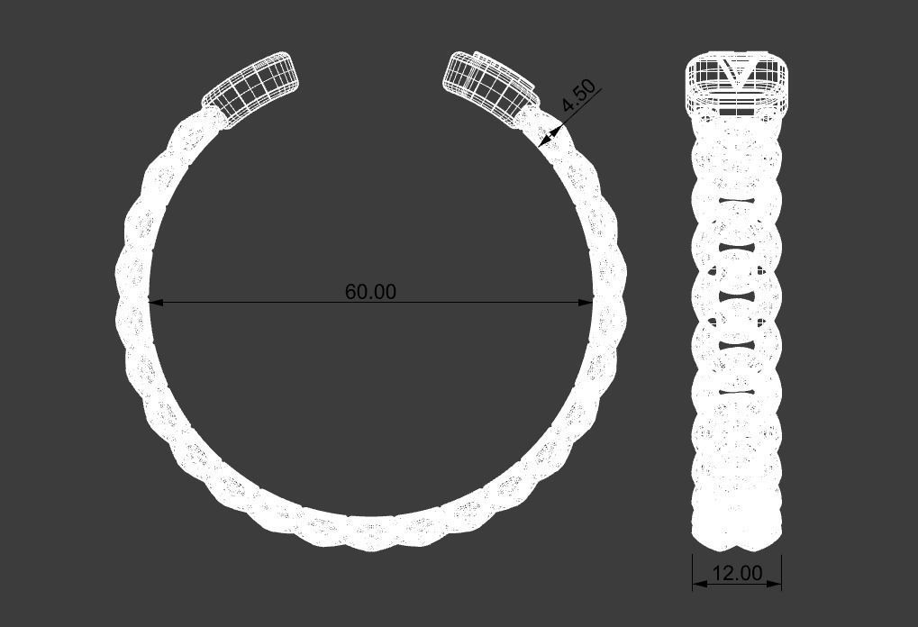 gold initial H miami cuban chain link bangle bracelet 3D print model_2