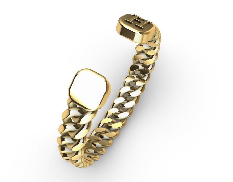 gold initial H miami cuban chain link bangle bracelet 3D print model_1