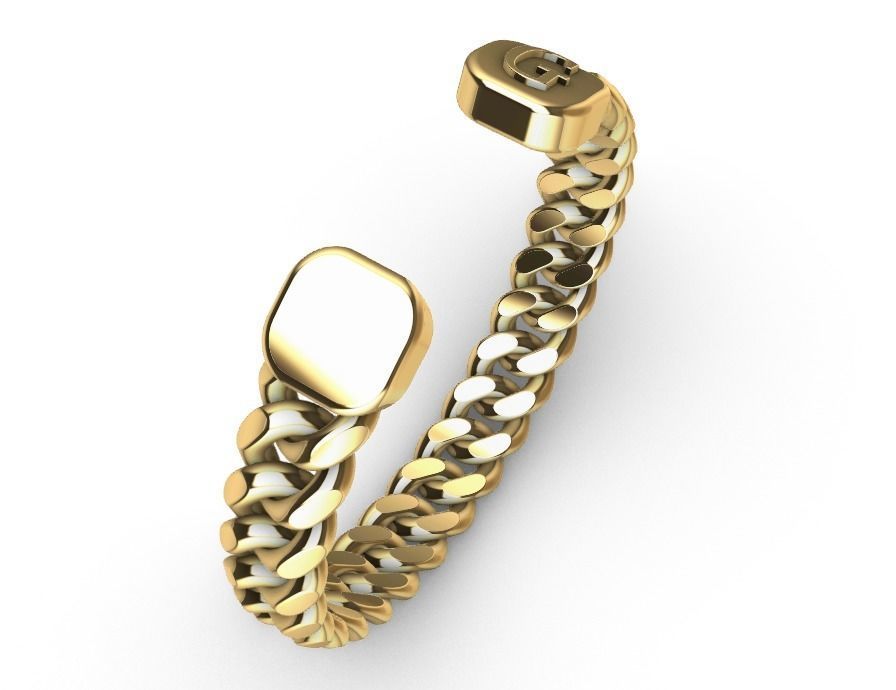 gold initial G miami cuban chain link bangle bracelet 3D print model_1