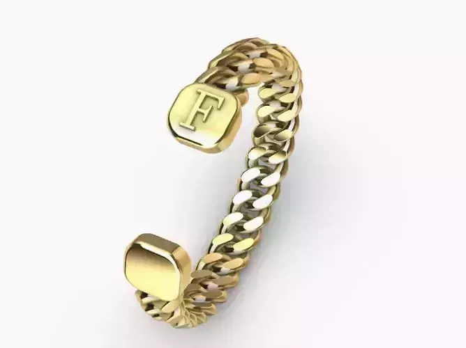 gold initial F miami cuban chain link bangle bracelet 