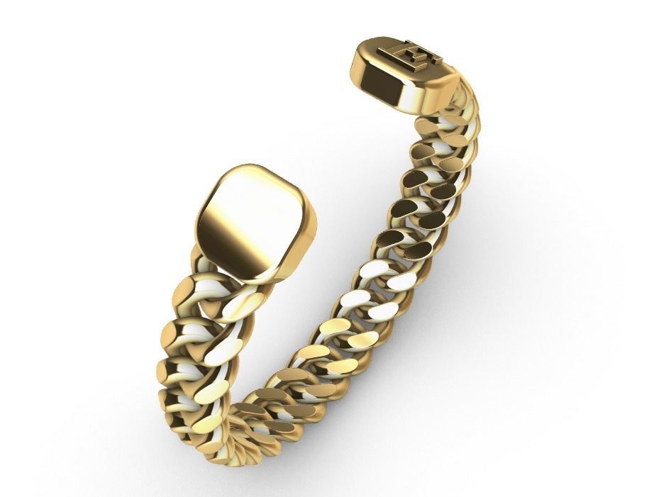 gold initial E miami cuban chain link bangle bracelet  3D print model_1