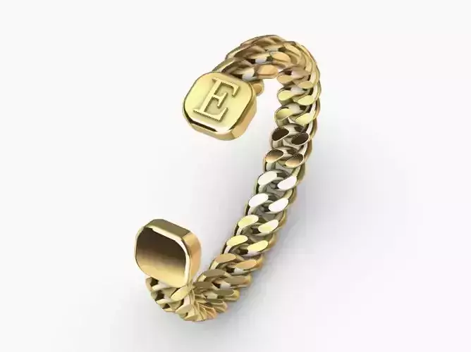 gold initial E miami cuban chain link bangle bracelet 