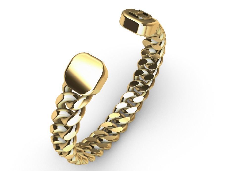 gold initial D miami cuban chain link bangle bracelet 3D print model_1
