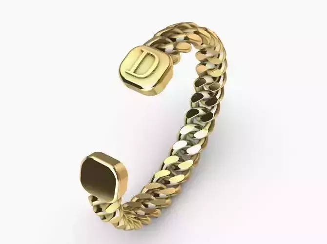 gold initial D miami cuban chain link bangle bracelet