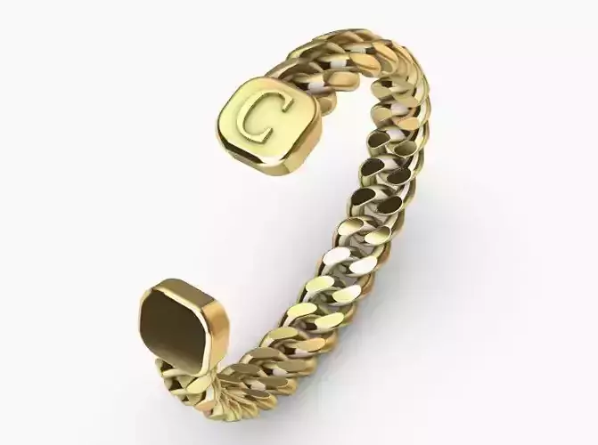 gold initial C miami cuban chain link bangle bracelet