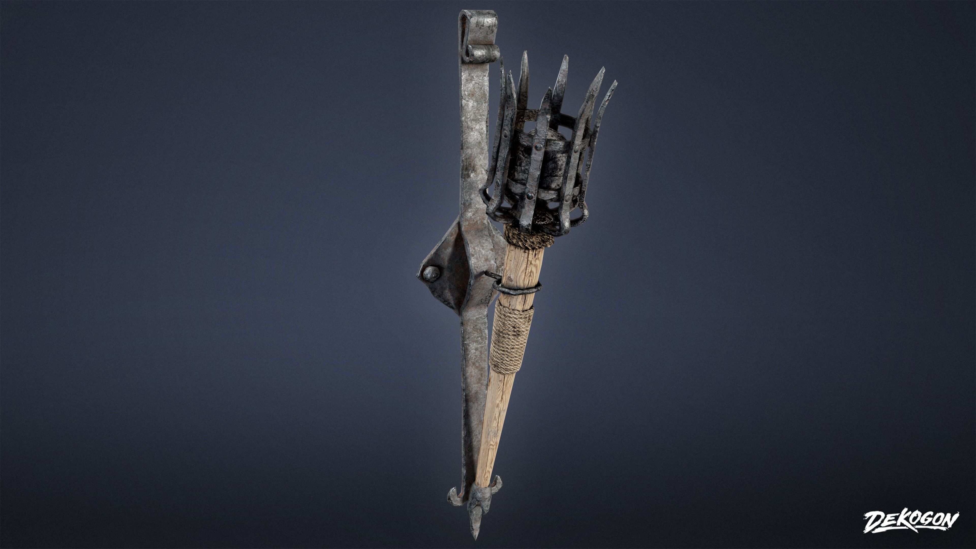 MEDIEVAL - Wall Torch 01 - LOW POLY Low-poly 3D model_7