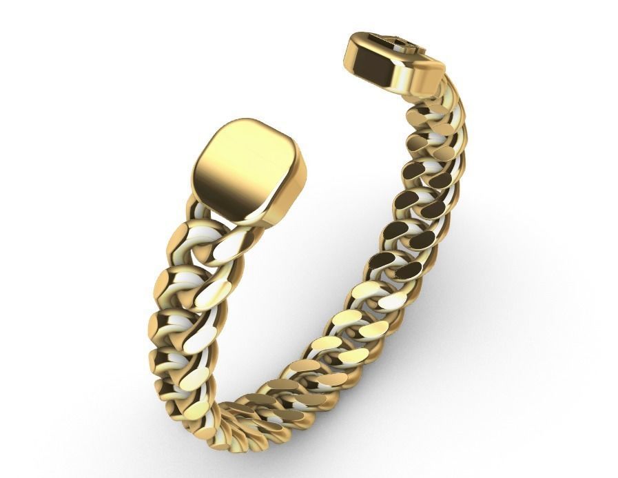 gold initial B miami cuban chain link bangle bracelet  3D print model_1