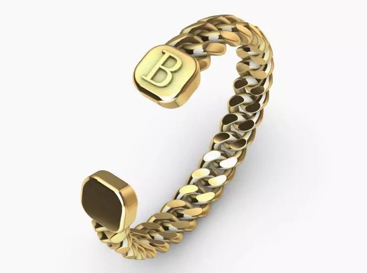 gold initial B miami cuban chain link bangle bracelet  3D print model_0