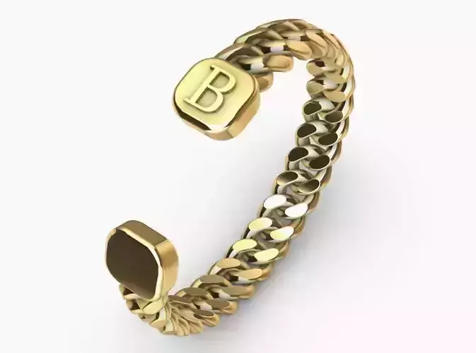 gold initial B miami cuban chain link bangle bracelet 