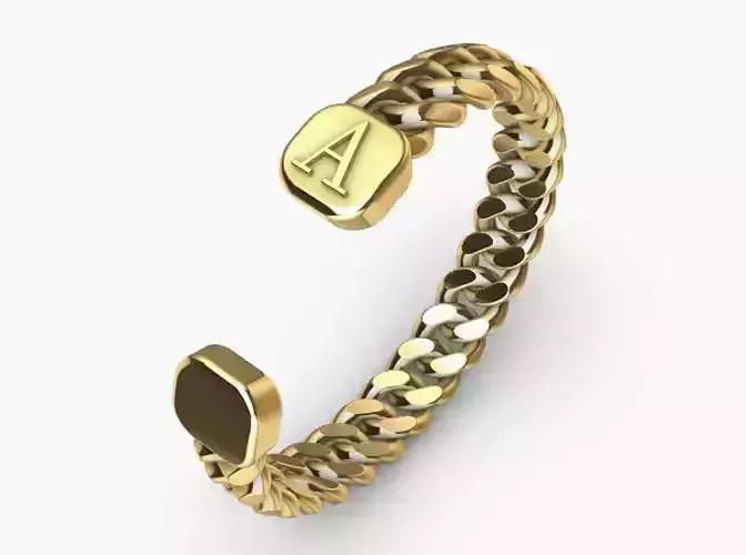 gold initial A miami cuban chain link bangle bracelet