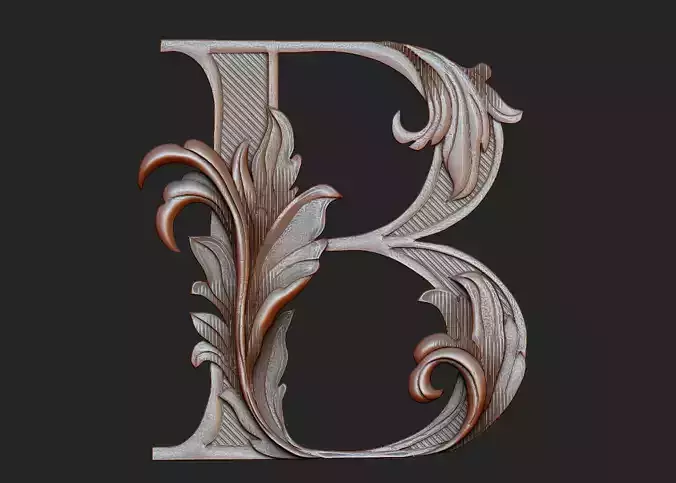 Letters B pattern cnc carving leaf wood