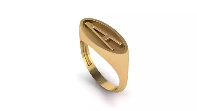 Signet Ring Oval Alphabet Letter A US Sizes