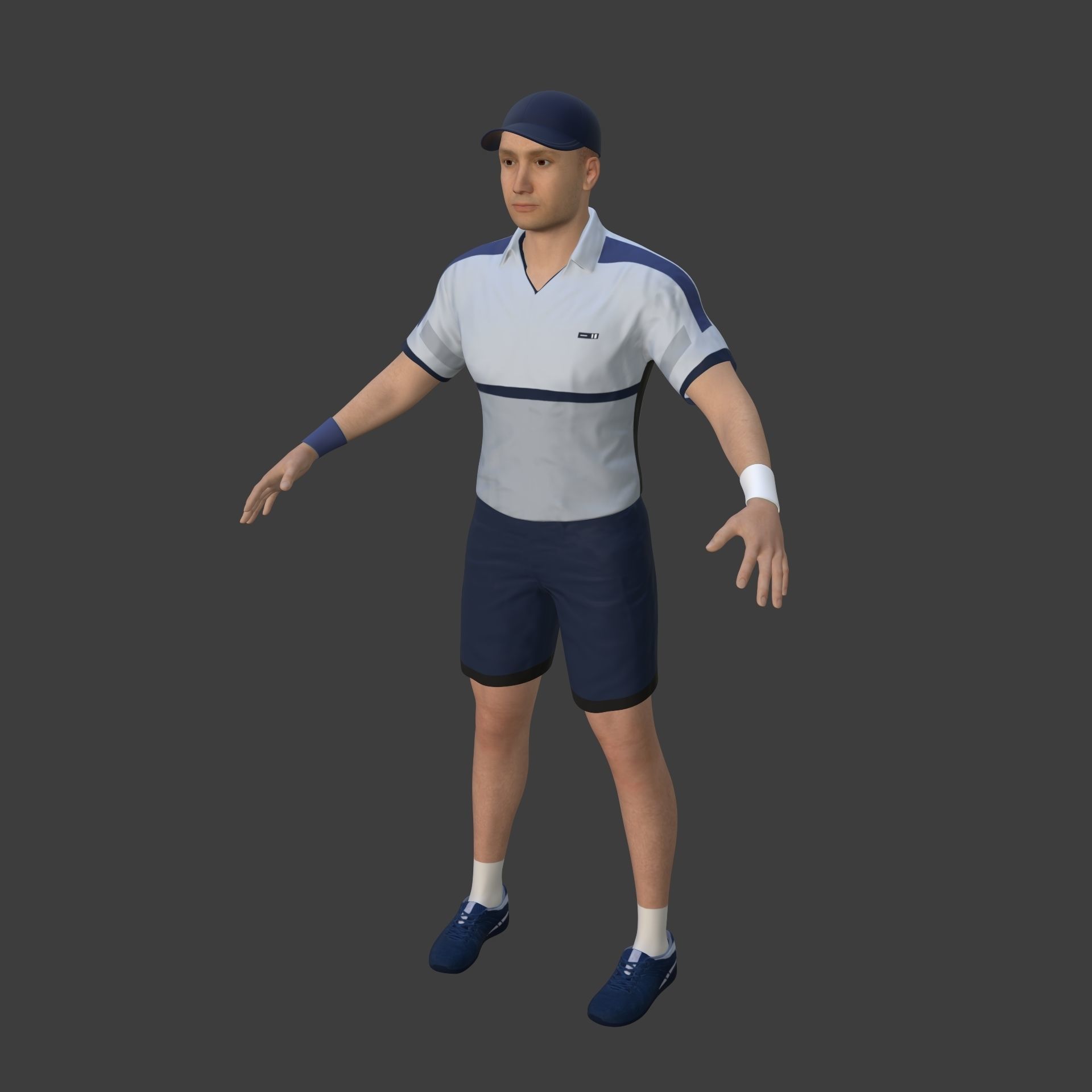 Tennis Player With IK and FK Rig Low-poly 3D model_3