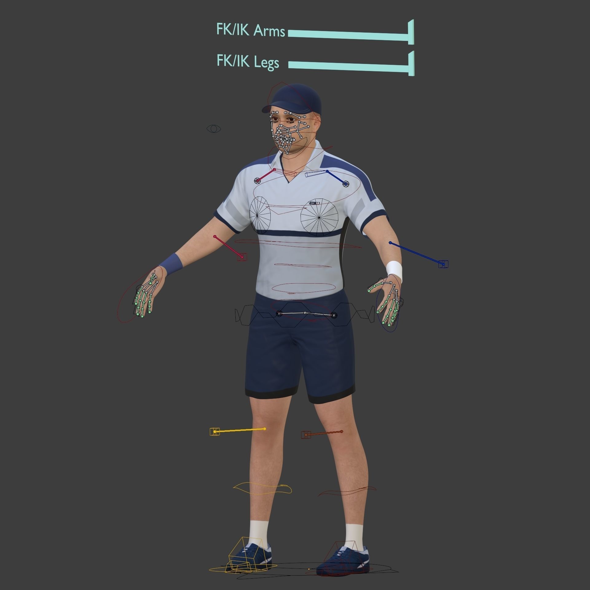 Tennis Player With IK and FK Rig Low-poly 3D model_1