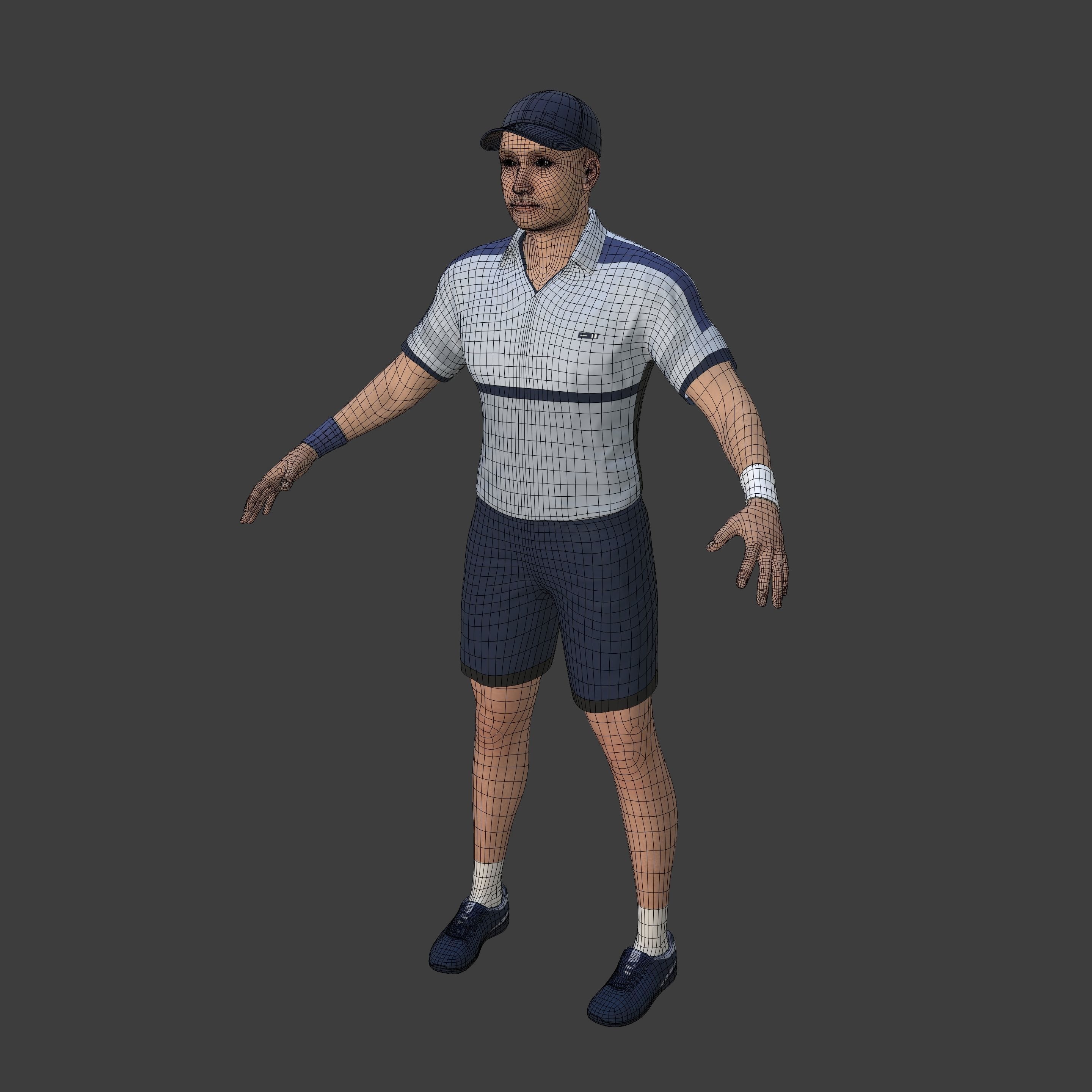 Tennis Player With IK and FK Rig Low-poly 3D model_4