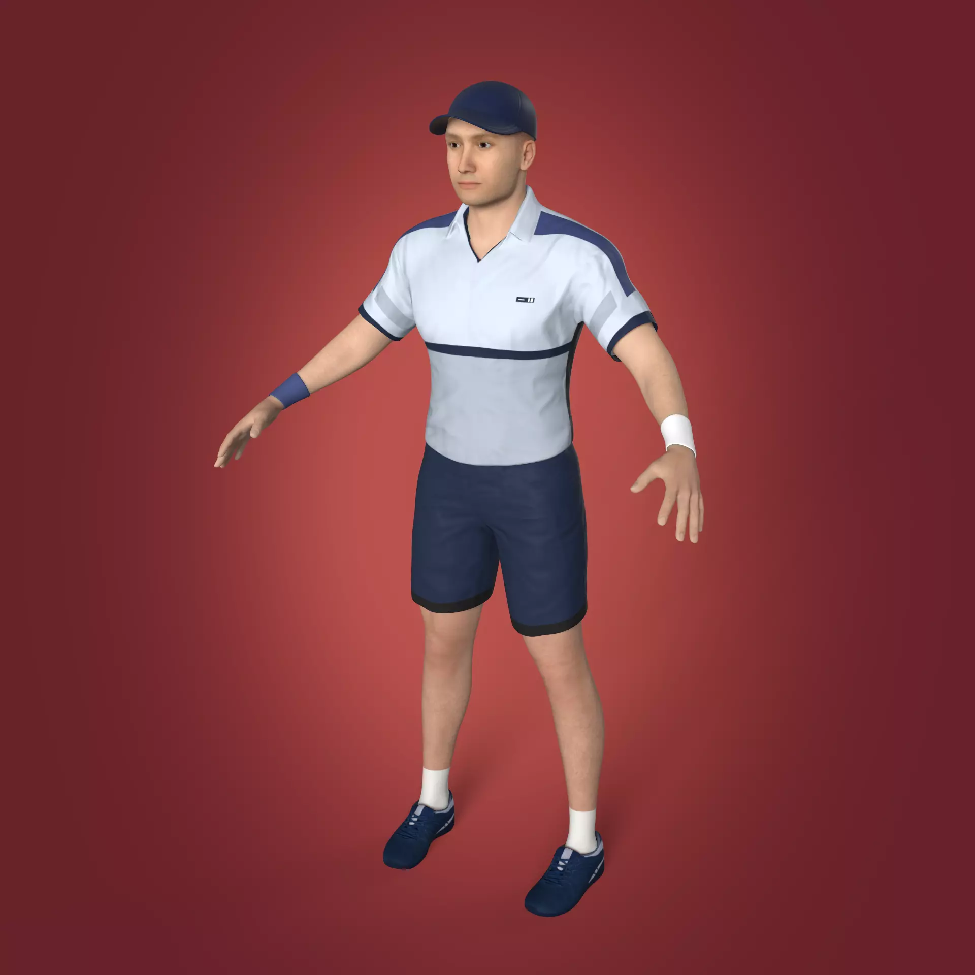 Tennis Player With IK and FK Rig Low-poly 3D model_0