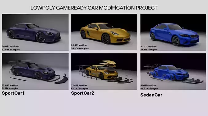 Lowpoly Game Ready Cars with modification Free low-poly 3D model
