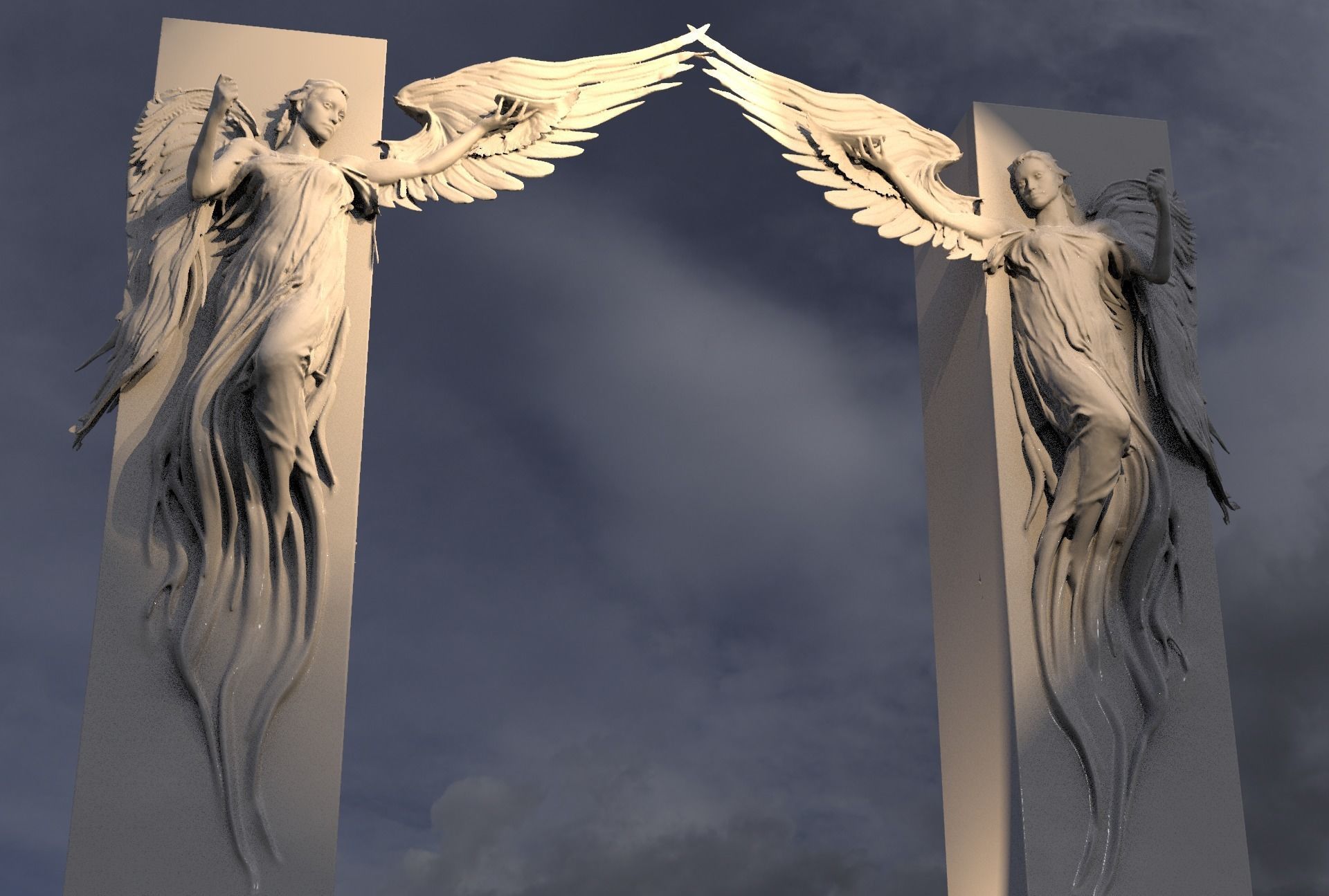 Grand Angel wall sculpture Ghost Stone Archway  3D model_1