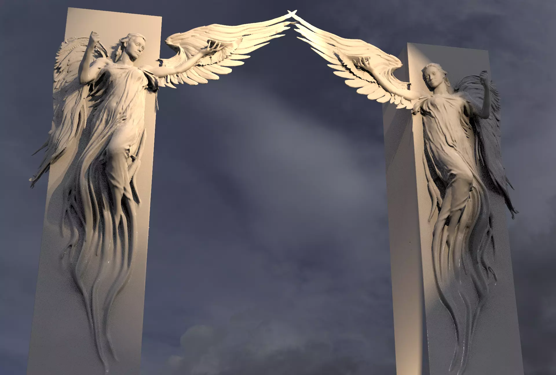 Grand Angel wall sculpture Ghost Stone Archway  3D model_0
