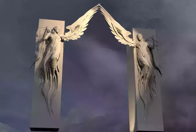 Grand Angel wall sculpture Ghost Stone archway 3