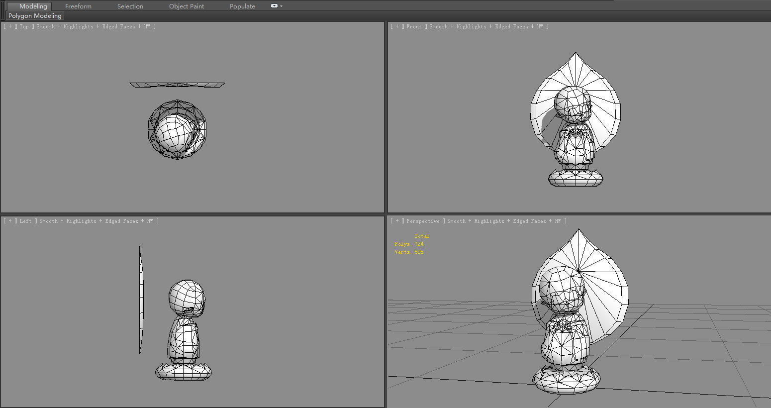 Cartoon young Buddhist monk Statue Low-poly 3D model_6