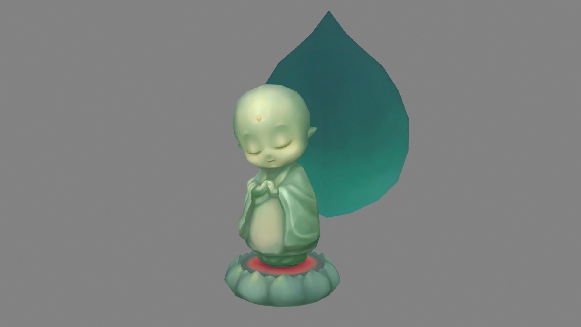 Cartoon young Buddhist monk Statue Low-poly 3D model_1