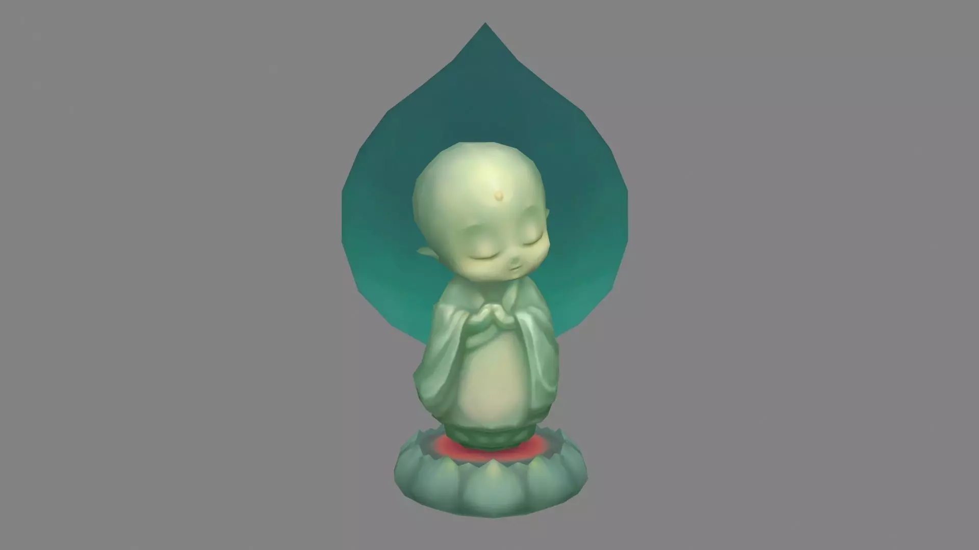Cartoon young Buddhist monk Statue Low-poly 3D model_0