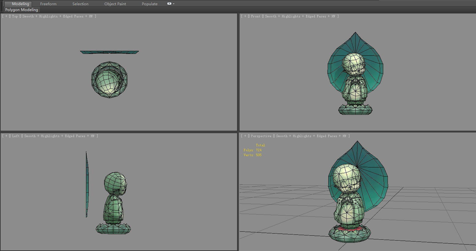 Cartoon young Buddhist monk Statue Low-poly 3D model_5