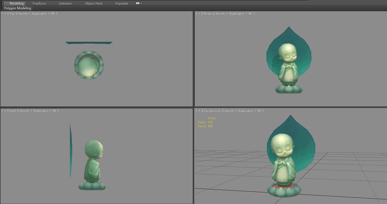 Cartoon young Buddhist monk Statue Low-poly 3D model_4