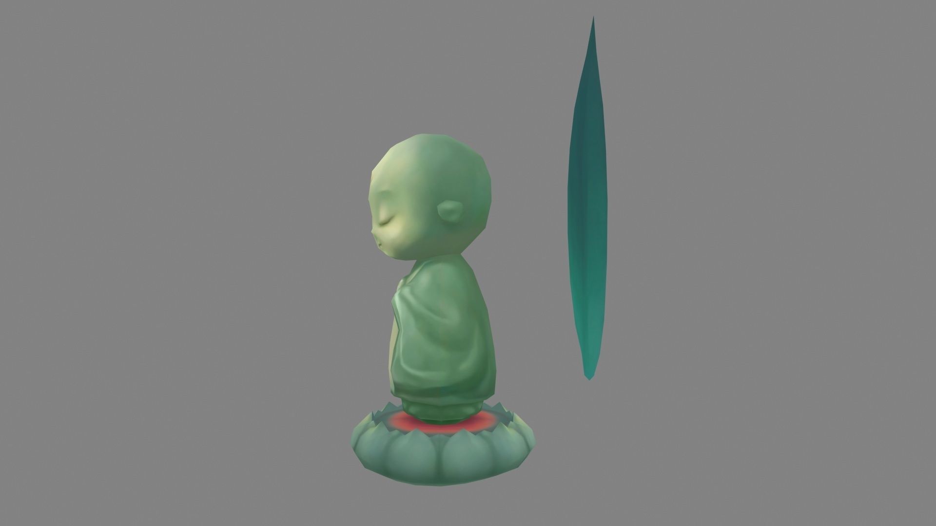 Cartoon young Buddhist monk Statue Low-poly 3D model_2