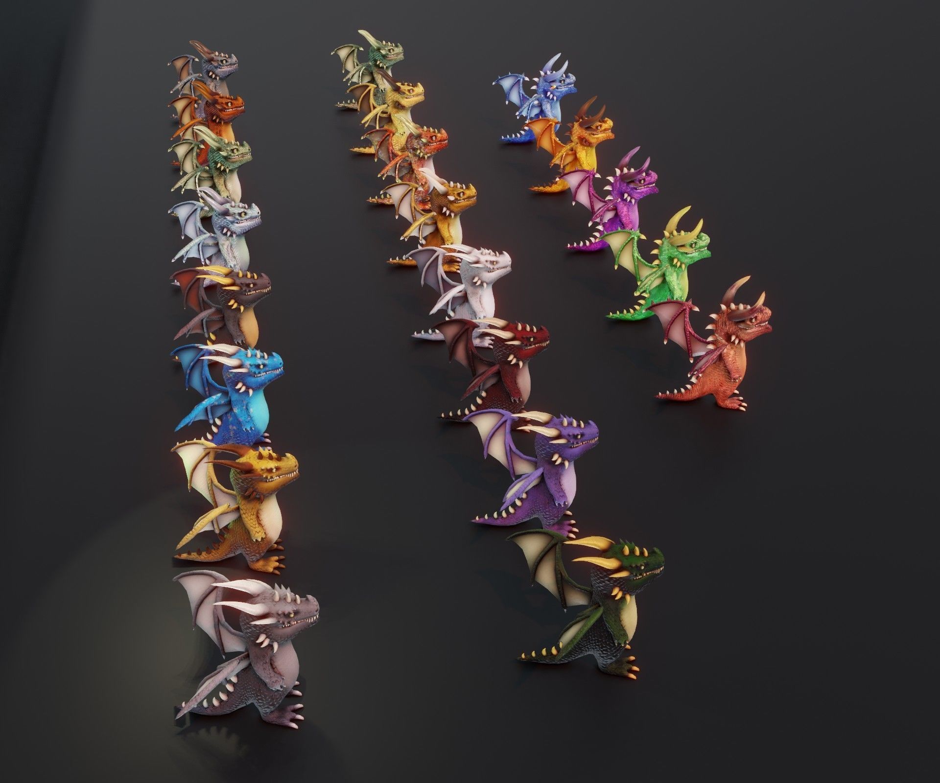 20 Stylized Dragons 3D Models Pack Low-poly 3D model_22