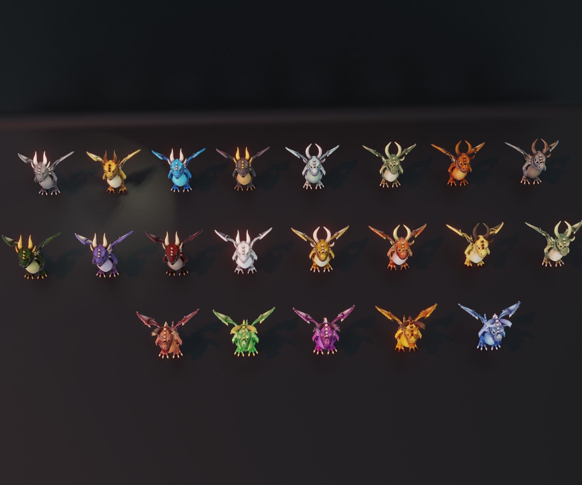 20 Stylized Dragons 3D Models Pack Low-poly 3D model_24