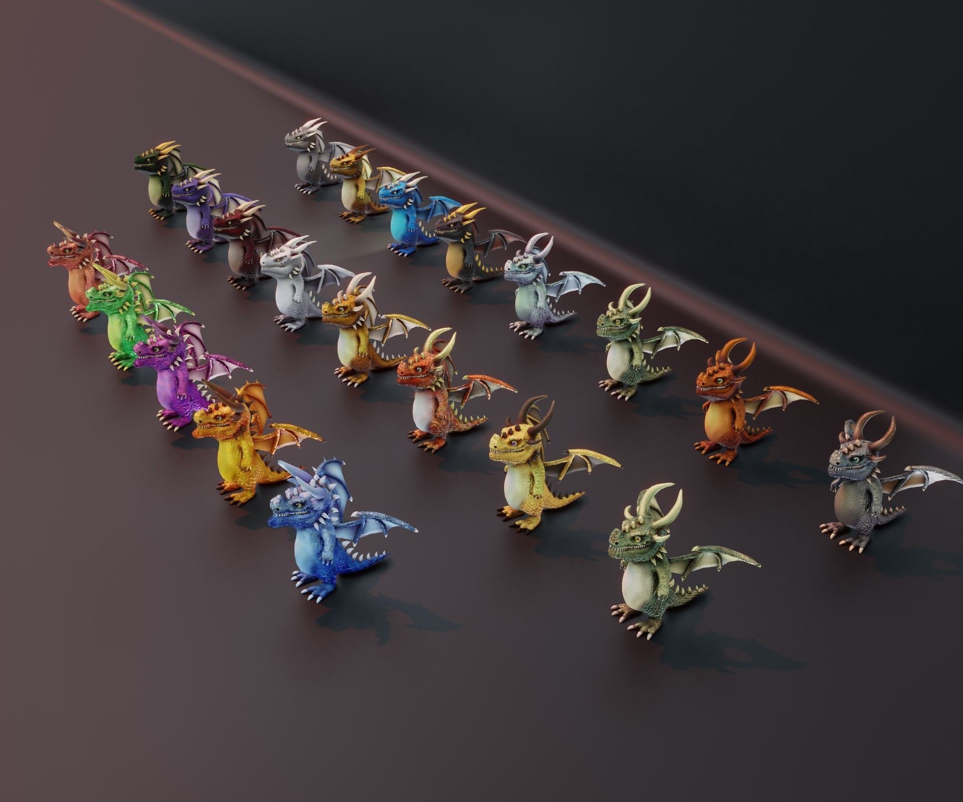 20 Stylized Dragons 3D Models Pack Low-poly 3D model_23