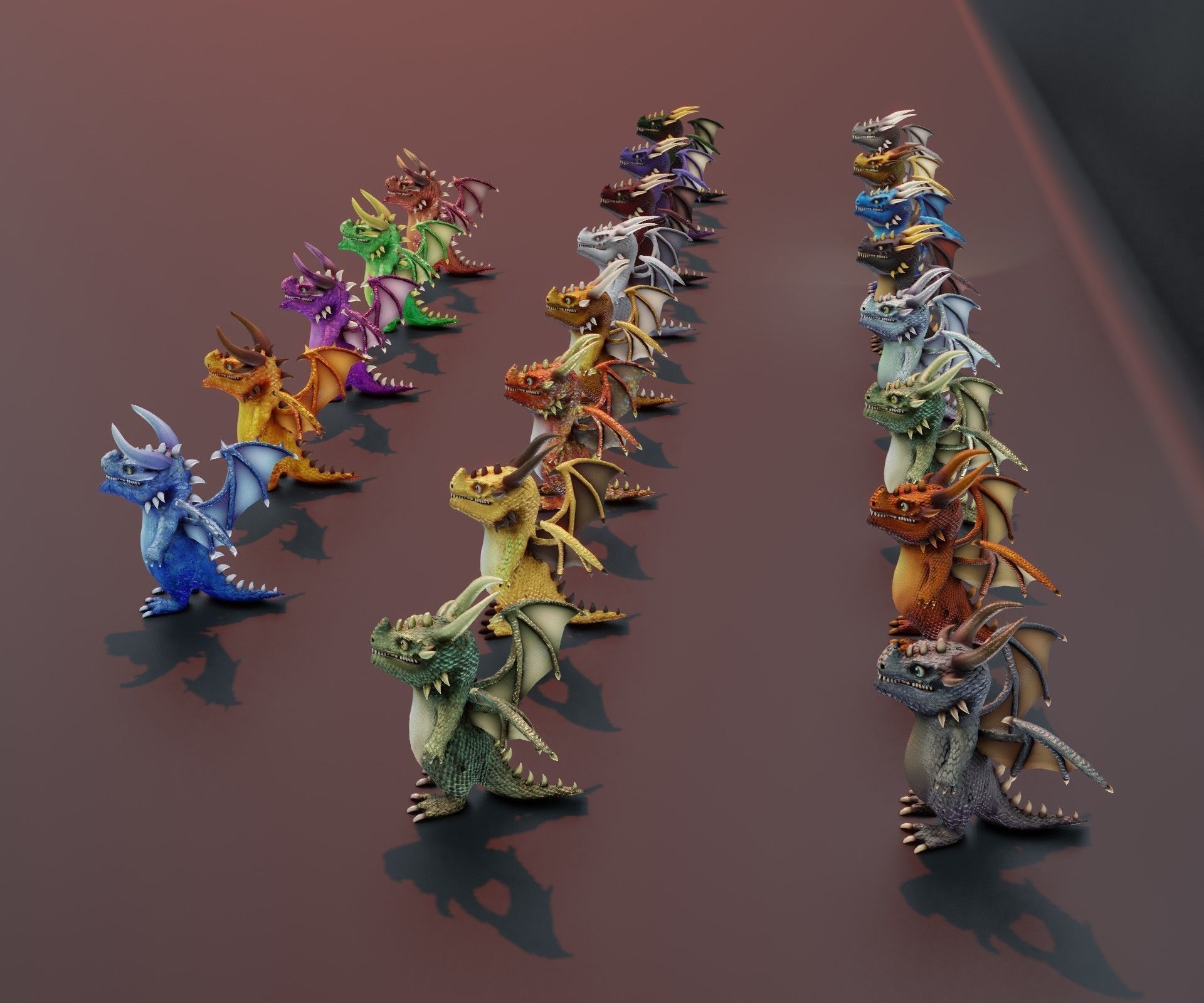 20 Stylized Dragons 3D Models Pack Low-poly 3D model_25